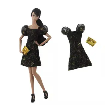 Классическое черное кукольное платье с пышными рукавами для Барби, Наряды Принцессы, вечернее платье, 1/6 BJD, Аксессуары для кукольных кукольных домиков, игрушка