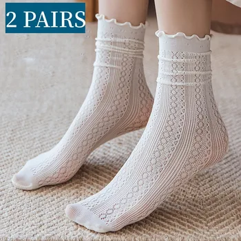 Японские корейские носки для девочек, Хлопковые женские носки, Тонкие полые дышащие сетчатые летние Простые однотонные тонкие носки Изображение 0