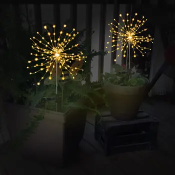 Светодиодные Солнечные фейерверки, водонепроницаемые Уличные гирлянды-вспышки в виде одуванчиков, сказочные огни для декора сада, газона Изображение 4