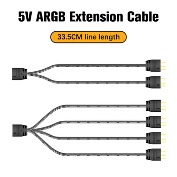 ARGB Splitter 5V 3Pin от 1 до 2 от 1 до 4 Универсальный удлинитель ARGB для материнской платы длиной 33,5 см С защитным колпачком